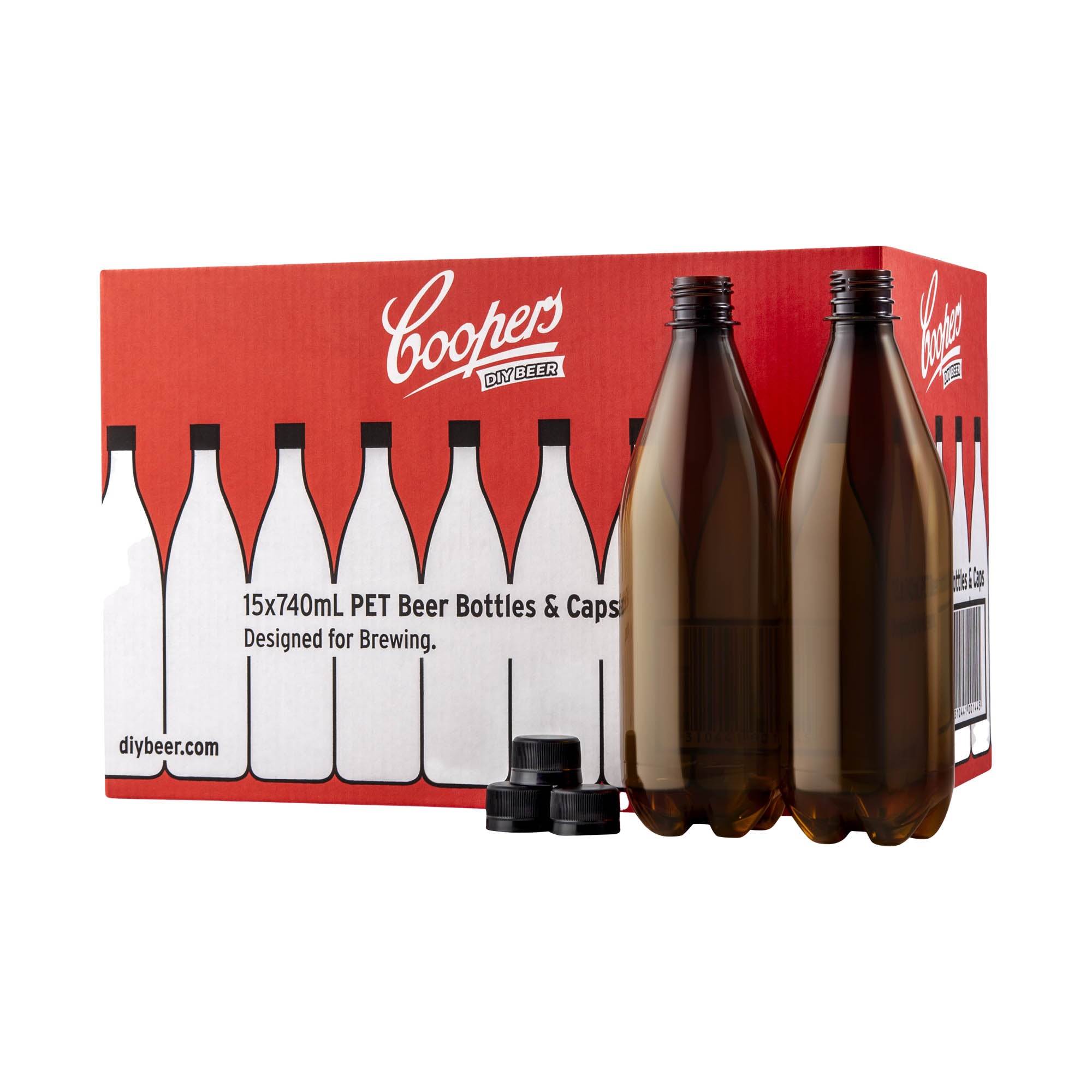 Coopers DIY Beer PET Beer Bottles and Caps (15 x 740ml)