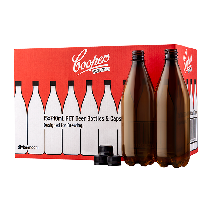 Coopers DIY Beer PET Beer Bottles and Caps (15 x 740ml)